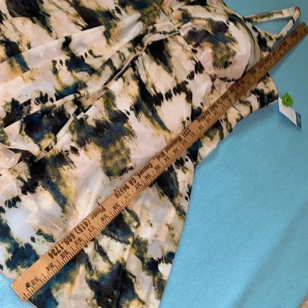 SWIM BY CACIQUE Fly Away tie dye print style swim dress faux wrap NEW size 28
